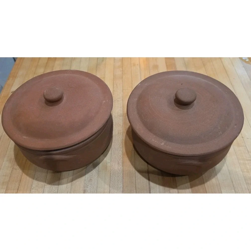 Lot 2 Crate & Barrel Terracotta Covered Casserole Dish Cottagecore Rustic Tuscan